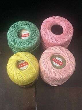 Lot of 4 Vintage Star Puritan & De Luxe Crochet Thread Pink, Yellow, & Green